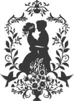 AI generated Silhouette elements of the bride and groom for wedding invitations are black only vector