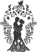 AI generated Silhouette elements of the bride and groom for wedding invitations are black only vector