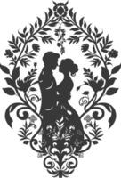 AI generated Silhouette elements of the bride and groom for wedding invitations are black only vector