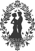 AI generated Silhouette elements of the bride and groom for wedding invitations are black only vector