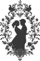 AI generated Silhouette elements of the bride and groom for wedding invitations are black only vector