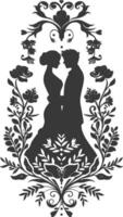 AI generated Silhouette elements of the bride and groom for wedding invitations are black only vector