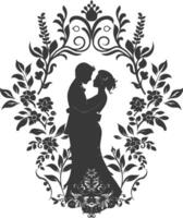 AI generated Silhouette elements of the bride and groom for wedding invitations are black only vector