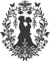 AI generated Silhouette elements of the bride and groom for wedding invitations are black only vector