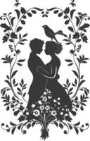 AI generated Silhouette elements of the bride and groom for wedding invitations are black only vector