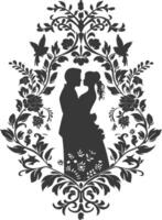 AI generated Silhouette elements of the bride and groom for wedding invitations are black only vector