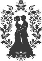 AI generated Silhouette elements of the bride and groom for wedding invitations are black only vector