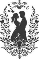 AI generated Silhouette elements of the bride and groom for wedding invitations are black only vector