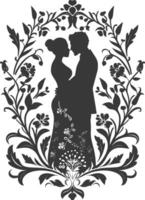 AI generated Silhouette elements of the bride and groom for wedding invitations are black only vector