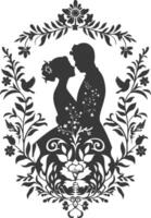 AI generated Silhouette elements of the bride and groom for wedding invitations are black only vector