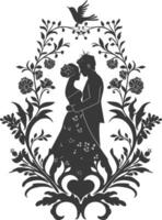 AI generated Silhouette elements of the bride and groom for wedding invitations are black only vector