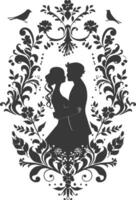 AI generated Silhouette elements of the bride and groom for wedding invitations are black only vector