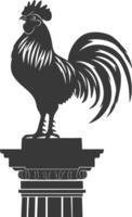 AI generated Silhouette rooster on top of building black color only vector