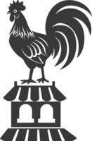 AI generated Silhouette rooster on top of building black color only vector