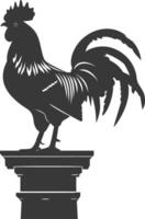 AI generated Silhouette rooster on top of building black color only vector