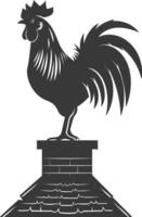 AI generated Silhouette rooster on top of building black color only vector