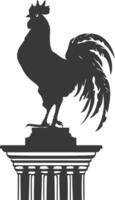 AI generated Silhouette rooster on top of building black color only vector