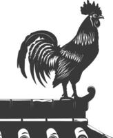 AI generated Silhouette rooster on top of building black color only vector