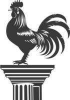 AI generated Silhouette rooster on top of building black color only vector