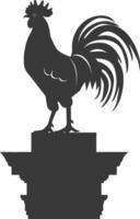 AI generated Silhouette rooster on top of building black color only vector