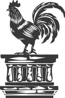 AI generated Silhouette rooster on top of building black color only
