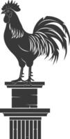 AI generated Silhouette rooster on top of building black color only vector