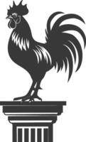 AI generated Silhouette rooster on top of building black color only vector