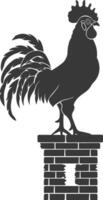 AI generated Silhouette rooster on top of building black color only vector