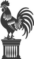 AI generated Silhouette rooster on top of building black color only vector