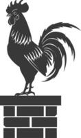 AI generated Silhouette rooster on top of building black color only vector