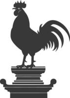 AI generated Silhouette rooster on top of building black color only vector