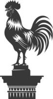 AI generated Silhouette rooster on top of building black color only vector