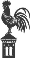 AI generated Silhouette rooster on top of building black color only vector