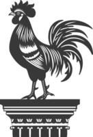 AI generated Silhouette rooster on top of building black color only vector