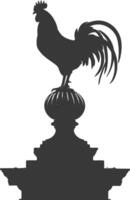 AI generated Silhouette rooster on top of building black color only vector