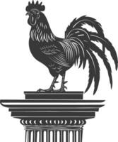 AI generated Silhouette rooster on top of building black color only vector