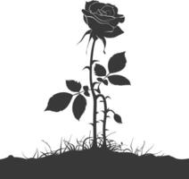 AI generated Silhouette rose flower in the ground black color only vector