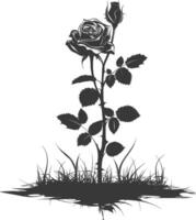 AI generated Silhouette rose flower in the ground black color only vector