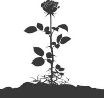 AI generated Silhouette rose flower in the ground black color only vector