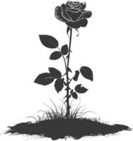 AI generated Silhouette rose flower in the ground black color only vector