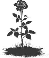 AI generated Silhouette rose flower in the ground black color only vector