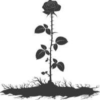 AI generated Silhouette rose flower in the ground black color only vector