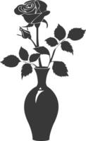 AI generated Silhouette rose flower in the vase black color only vector