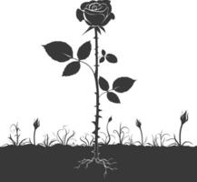 AI generated Silhouette rose flower in the ground black color only vector