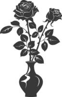 AI generated Silhouette rose flower in the vase black color only vector