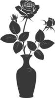 AI generated Silhouette rose flower in the vase black color only vector