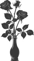 AI generated Silhouette rose flower in the vase black color only vector