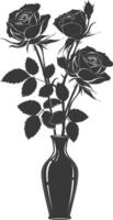 AI generated Silhouette rose flower in the vase black color only vector