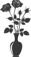 AI generated Silhouette rose flower in the vase black color only vector