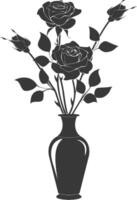 AI generated Silhouette rose flower in the vase black color only vector